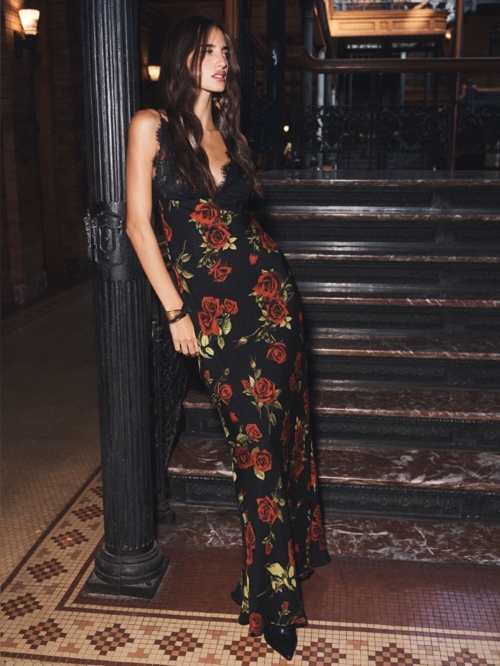 NWT L'AGENCE Susanna Floral Print Silk Lace Slip Dress Gown